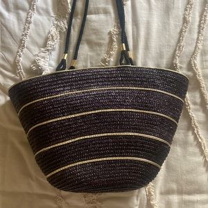 Black woven straw bag